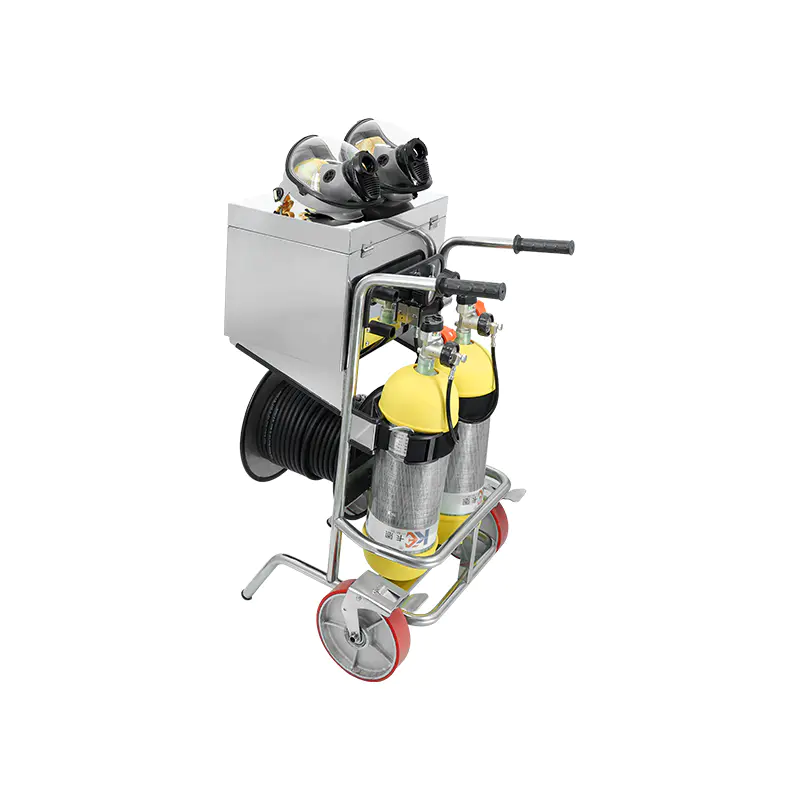 Stainless chalybe trudit impositus mobile Gas Supple SCBA cum pede fregit duos cylindros